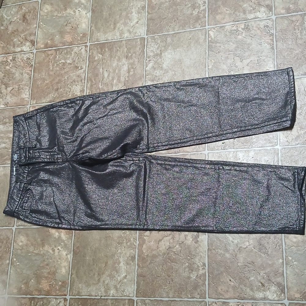 Euc Old Navy Shine Coated black High Rise OG Loose Size 4 Pants Jeans